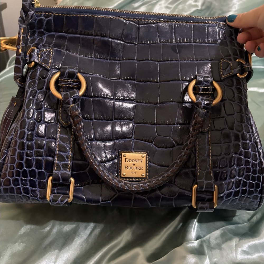 Dooney & Bourke Blue Satchel with Croc Embossed Texture